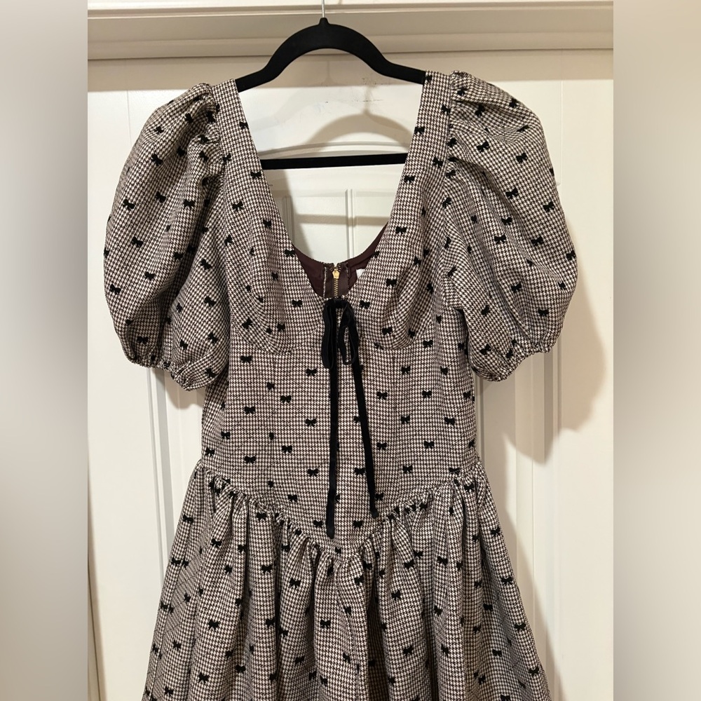 Sofie the Label Bows of Enchantment Mini Dress Puff Sleeve Brown Small NWT - Picture 6 of 16